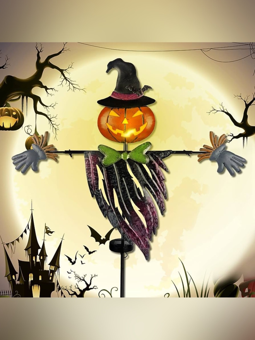 LED Solar Powered Halloween Pumpkin Scarecrow Yard Stake - Black, Orange, Green